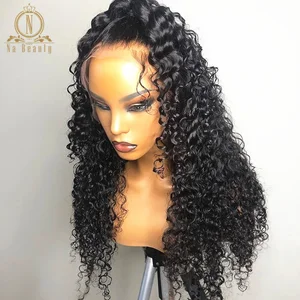 Парик из кудрявых натуральных волос, 360, с детскими волосами, 13x4, черный, для женщин