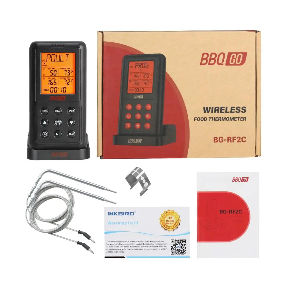 

Inbird BG-RF2C LCD Display Wireless BBQ Digital Meat Thermometer with 2 Probes for Oven Smoker Grilling Cooking Kitchen Tool