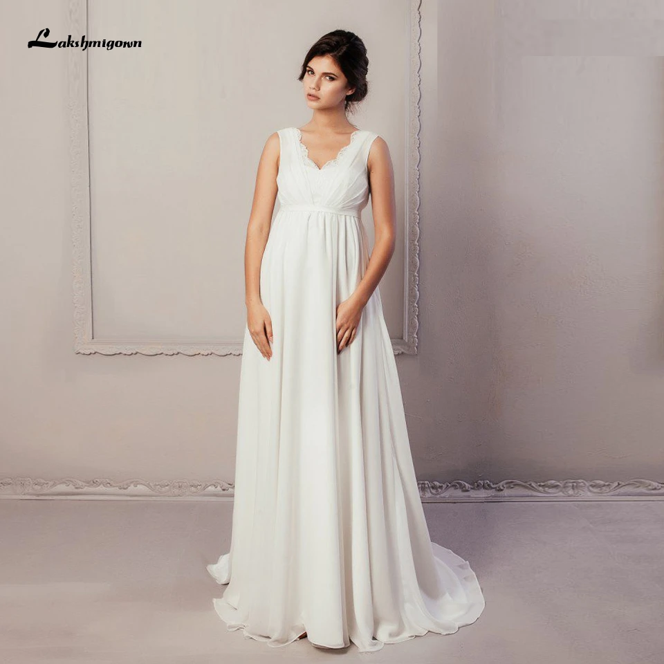 

Lakshmigown простое женское свадебное платье для беременных модель 2021 женское платье в стиле бохо шикарное свадебное платье А-силуэта пляжное ле...