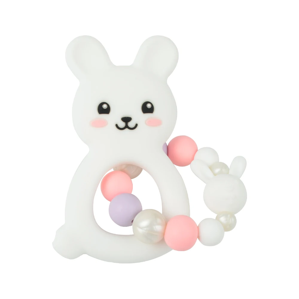 LOFCA-mordedor de silicona de conejo para beb&eacute;, juguete de dentici&oacute;n de Animal de dibujos animados, colgante de silicona de grado alimenticio, BPA, accesorios para regalo-4