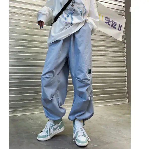 

Japanese white overalls female students loose and thin high waist straight casual pants