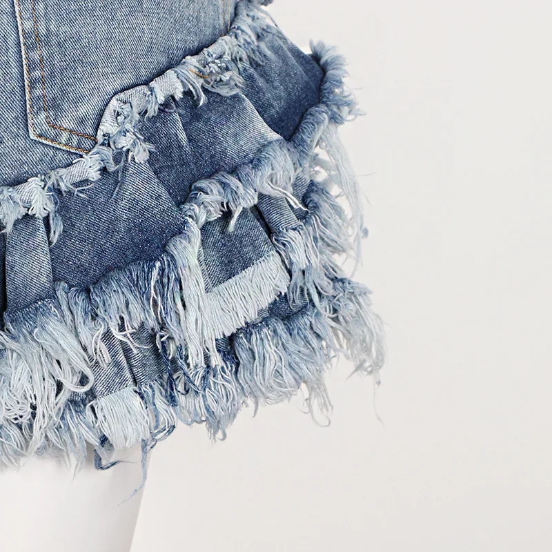 

2021 HIGH STREET Newest Fashion Stylish Designer Jeans Women's Tassel Denim short Pants