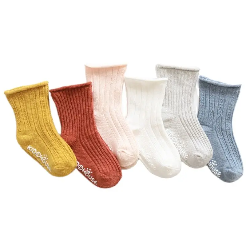 

2021 Spring Autumn Double Needle Roll Mouth Baby Socks Loose Mouth Dispensing Non-slip Newborn Middle Tube Toddler Floor Socks