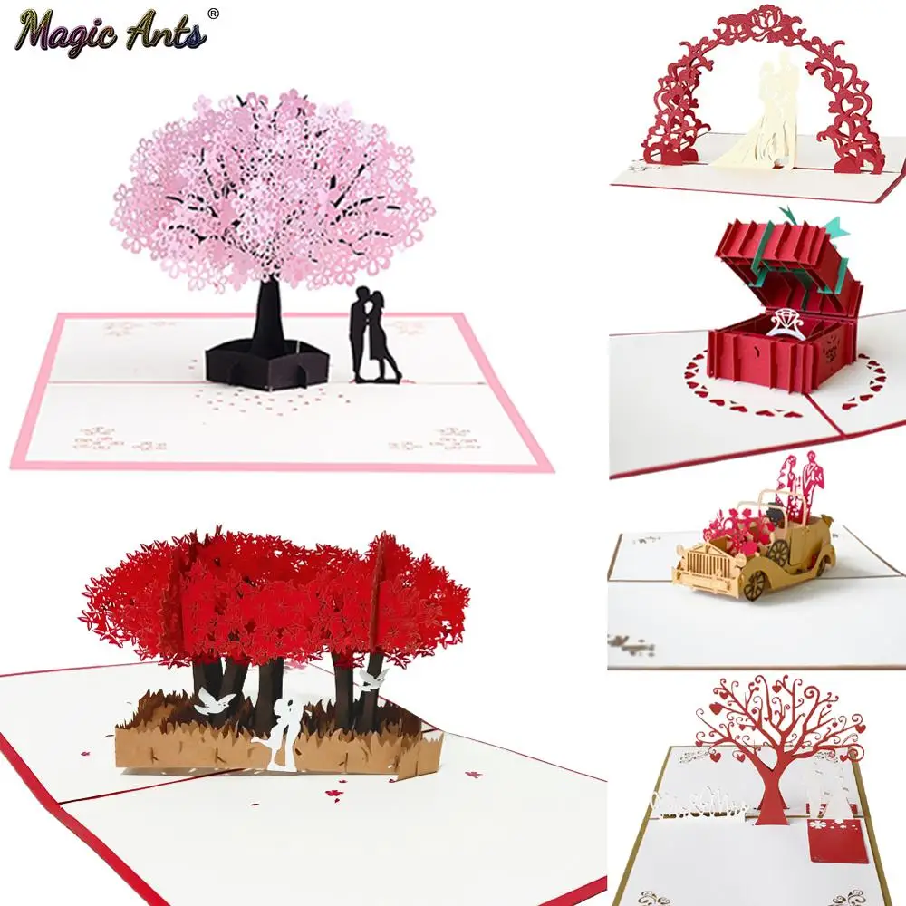 Love 3D Pop UP Cards Valentines Day Gift Postcard with Envelope Stickers Wedding Invitation Greeting Cards Anniversary for Her