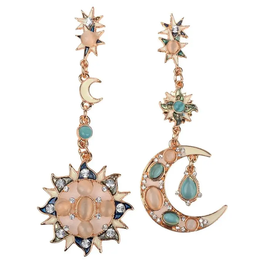

Fashion Bohimina Women Rhinestone Sun Moon Star Drop Earrings Alloy Crystal Rhinestone Long Sun Moon Pendant Dangle Earrings