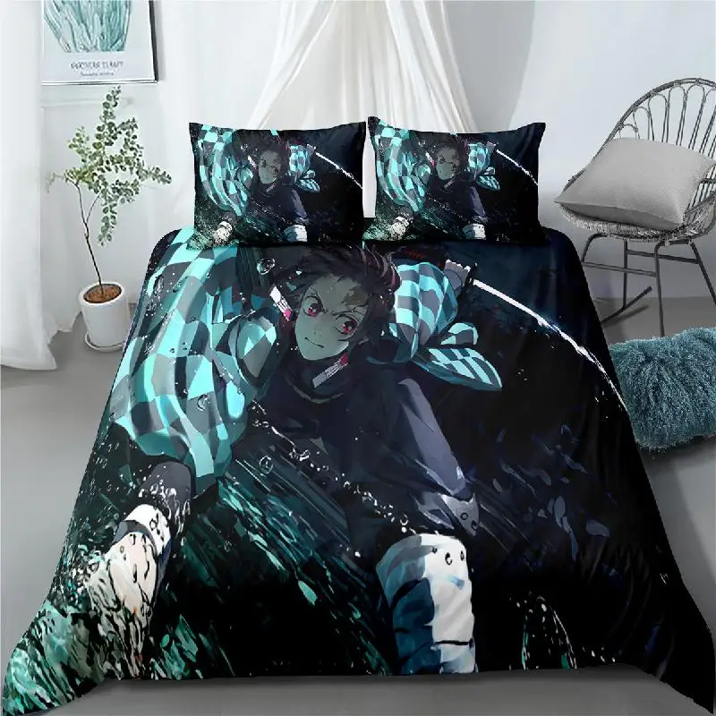 

Devil's Blade Cartoon Anime Peripheral Quilt Cover Pillow Case Demon Slayer Kimetsu No Yaiba Tanjirou Anime Bedding Home Textile