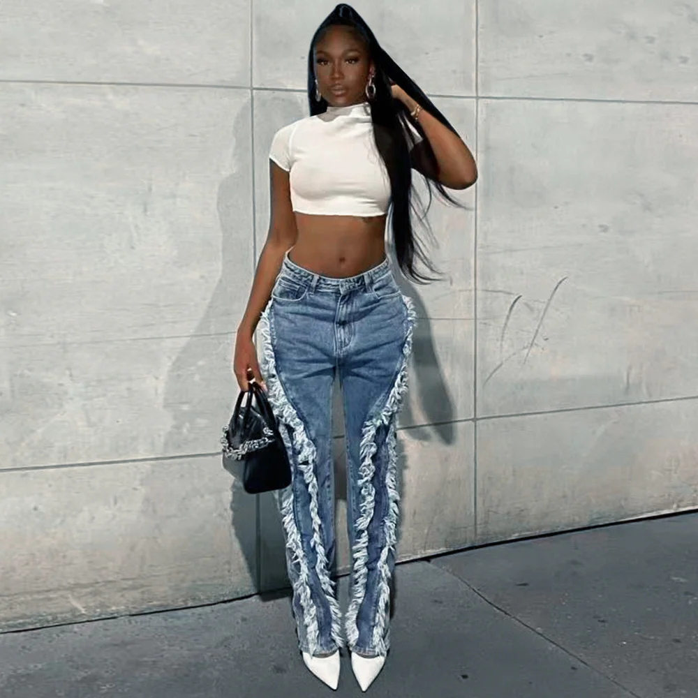

Street Style Fur-lined High Waist Denim Pant for Women Zipper Front Bodycon Skinny Jeans Vintage Female Blue Fashion Trousers