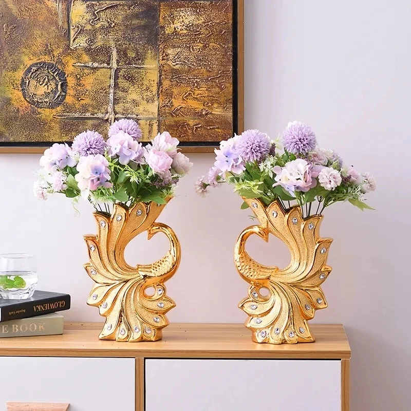 

Peacock ceramics Vase Stereoscopic Dried Fowers Arrangement Wobble Plate Living Room Entrance Ornaments Home Decorations