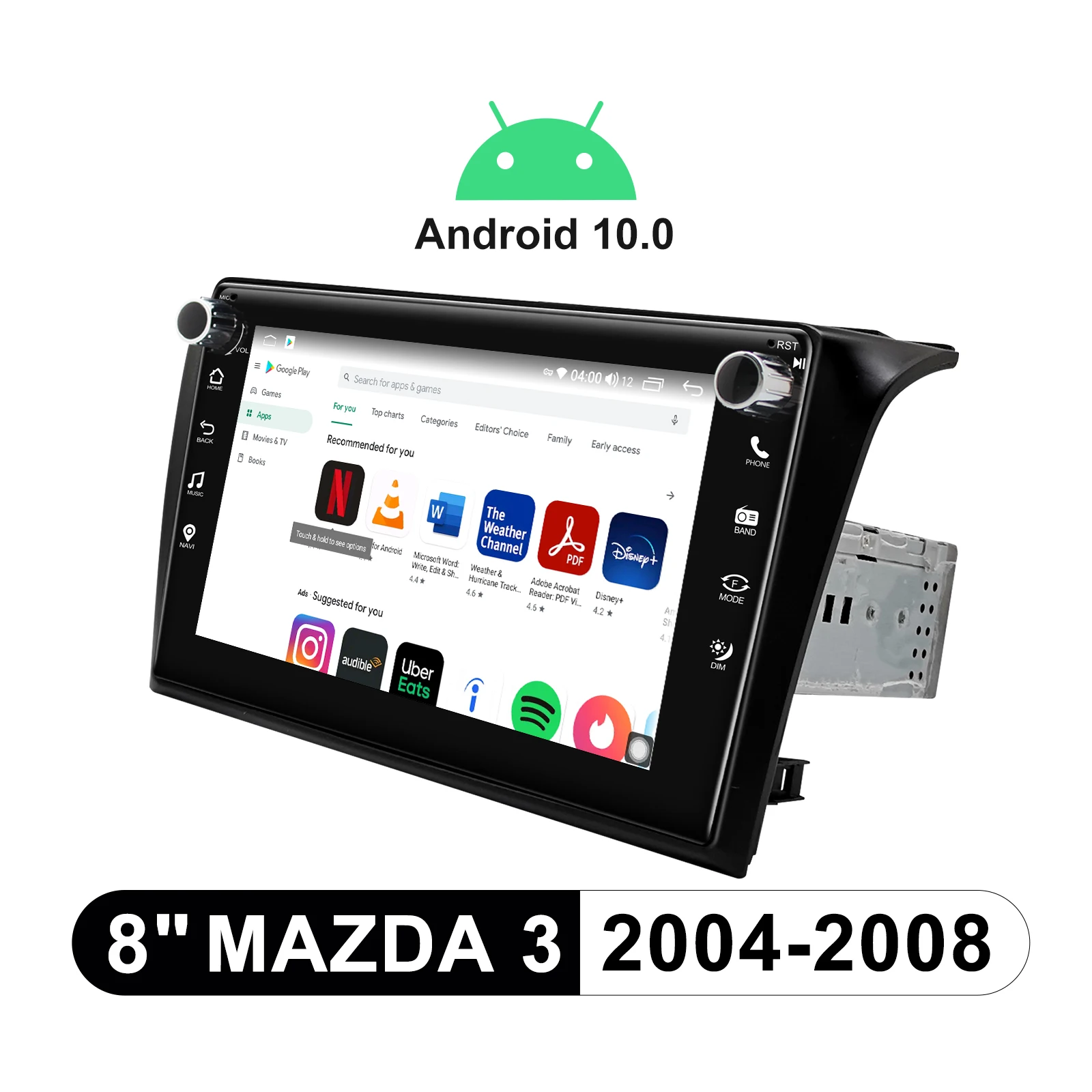 저렴한 8 인치 헤드 유닛 안드로이드 라디오 스테레오 자동차 멀티미디어 플레이어 1 Din 자동차 사운드 시스템 마즈다 3 2004-2008 무선 카플레이 4G