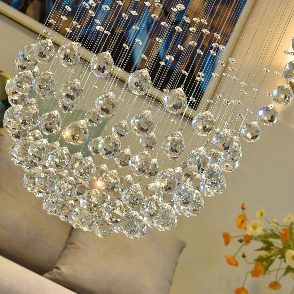 

high quality 3 balls crystal chandelier modern lighting AC110V 220v long staircase crystal light fixtures