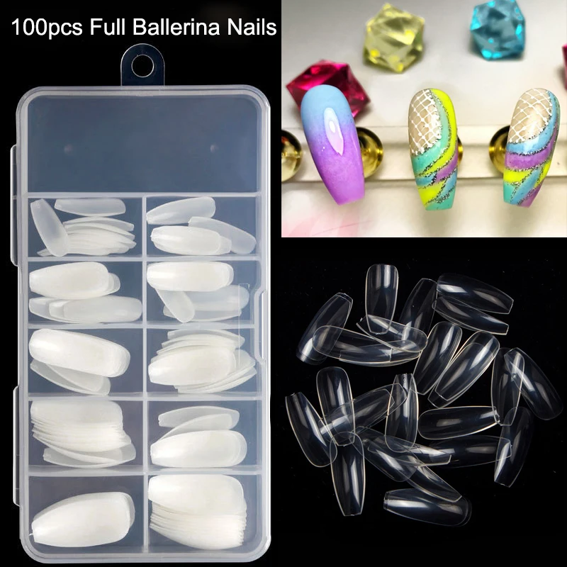 100 шт./кор. длинные полного покрытия балерина накладные ногти натуральный