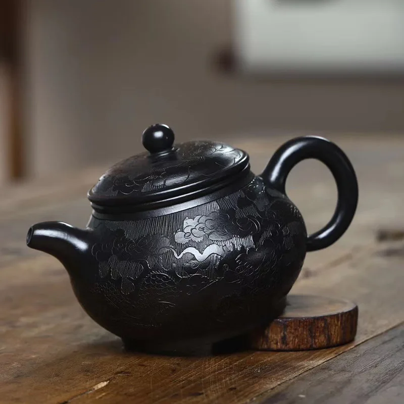 

Zisha teapot Yixing raw ore Dahongpao reduction firing dragon pattern pan teapot