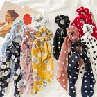 Резинки для волос женские в горошек, эластичные резинки с бантом и цветочным принтом, аксессуары для волос в Корейском стиле