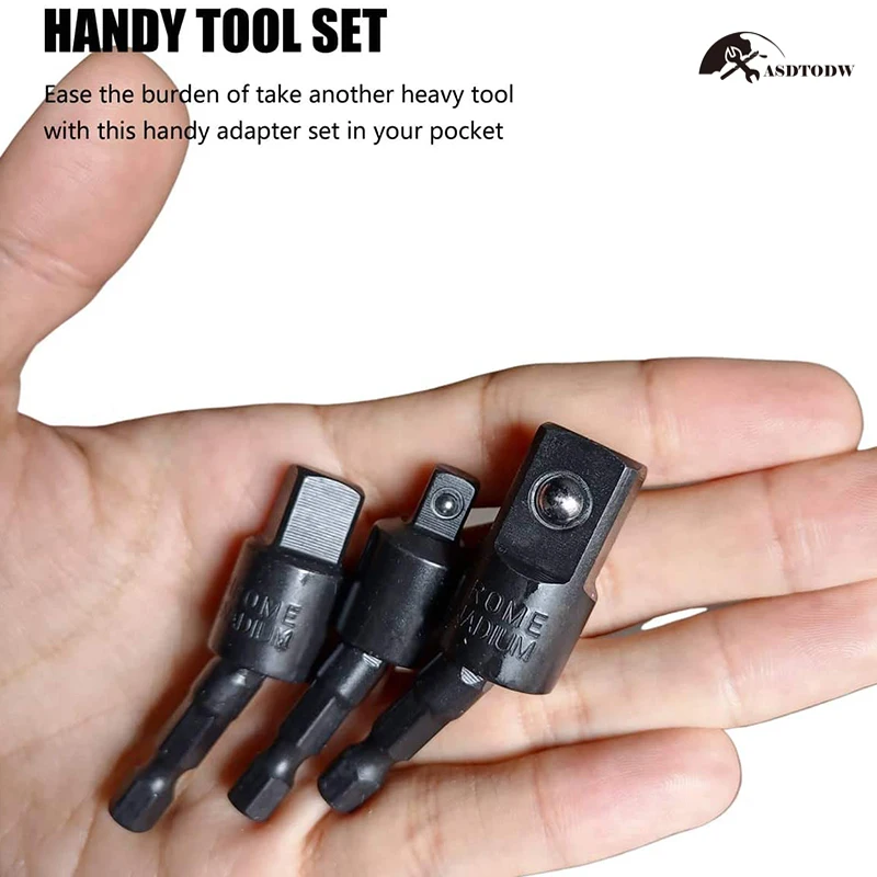 3PCS Wobble Socket Adapters 360 Degree Universal Joint Swivel Set 1/4 Inch Hex Shank To 3/8 1/2 Square Drives | Инструменты