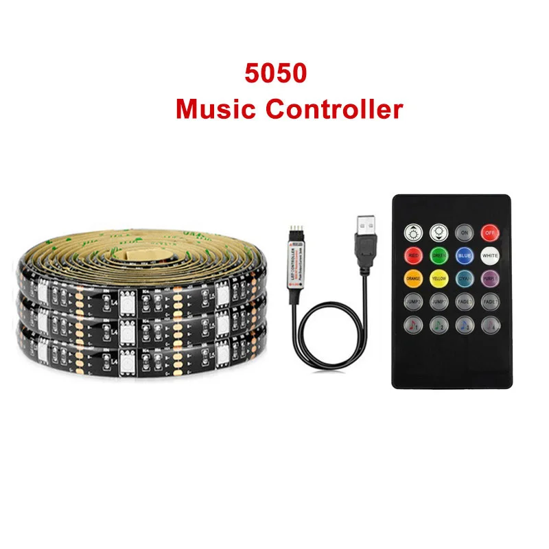 Music Controller Set 5 В USB Светодиодная лента 5050 RGB сменный светодиодный ТВ фоновый светильник ing 50 см 1 м 2 м 3M 4M 5 м DIY гибкий светодиодный светильник с Bluetooth пультом дистанционного управления - Испускаемый цвет: Music Controller Set