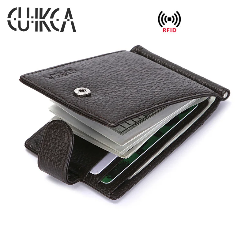 CUIKCA Genuine Leather Men Wallet RFID Short Slim Cowhide Money Clip HASP Business ID Credit Card Cases | Багаж и сумки