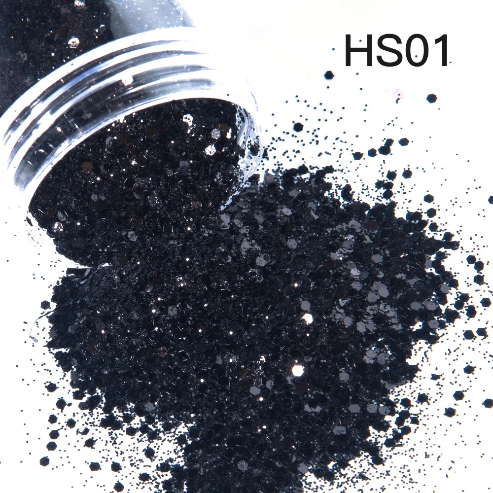 Серебряный Блестящий микс черный порошок для дизайна ногтей искусственный цвет