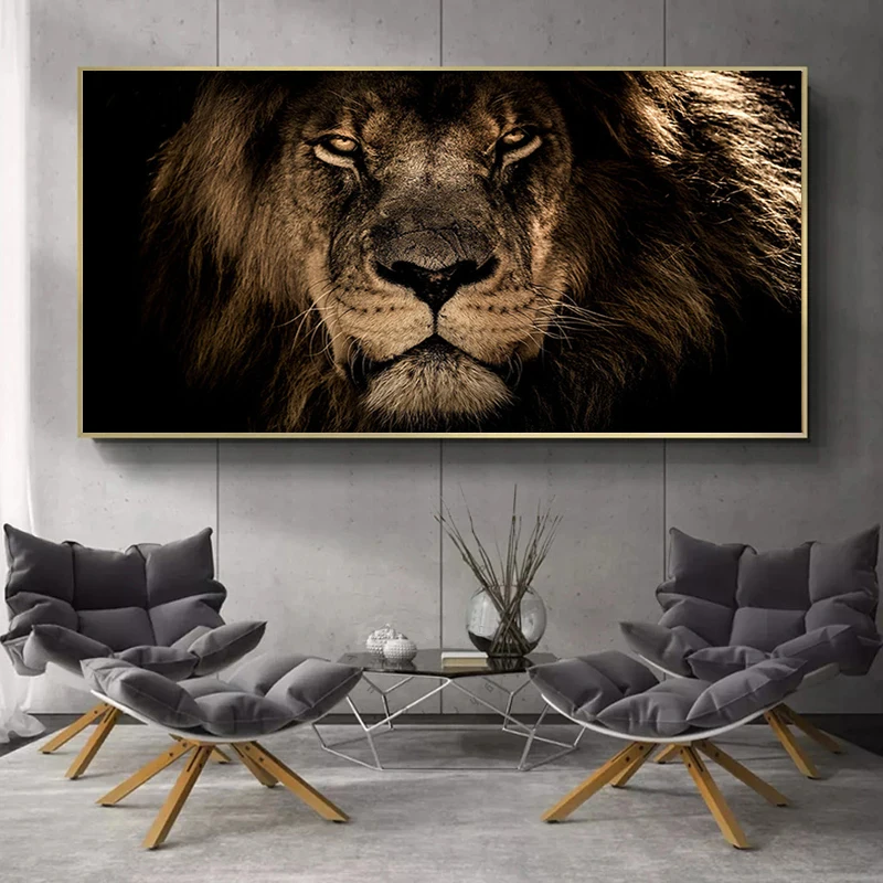 

African Large Lions Face Canvas Painting Posters and Prints Cuadros Wall Art Picture Animals Lions Pictures For Living Room
