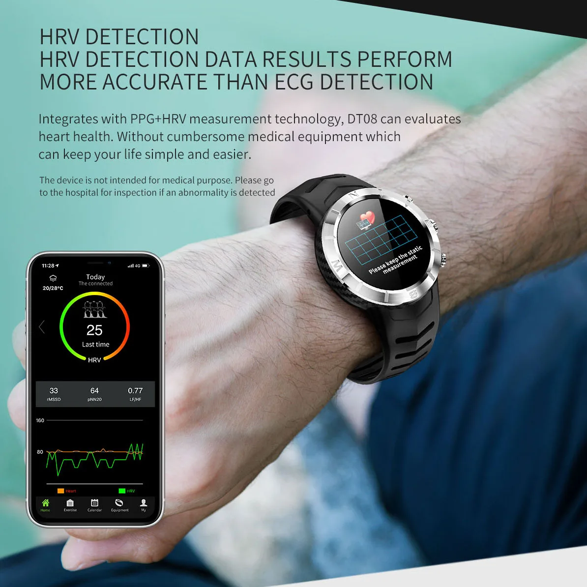 DT08 круглый сенсорный экран спортивные Смарт-часы HRV Обнаружение IP67 водонепроницаемый монитор сердечного ритма Smartwatch для мужчин открытый