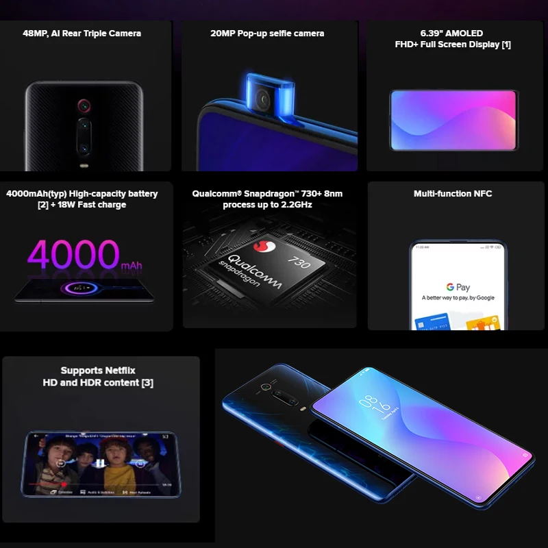Смартфон Xiaomi Redmi Mi 9T K20 6 ГБ 128 глобальная версия мобильный телефон Snapdragon 730 камера 48
