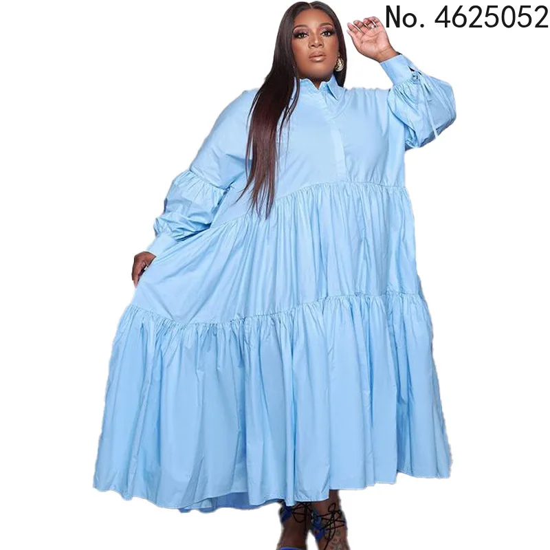 New African Dresses For Women Vetement Femme 2021 Blue Africa Shirt Dress Clothes Dashiki Ankara Ladies | Тематическая одежда и