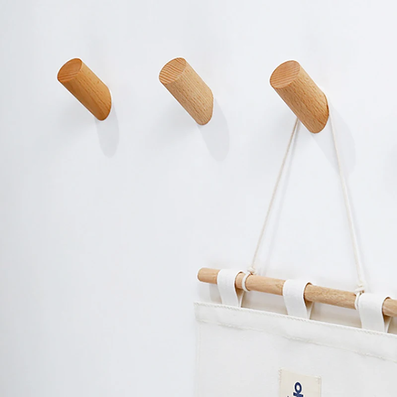 

Natural Wood Clothes Hanger Wall Mounted Coat Hook Decorative Key Holder Hat Scarf Handbag Storage Bathroom Rack