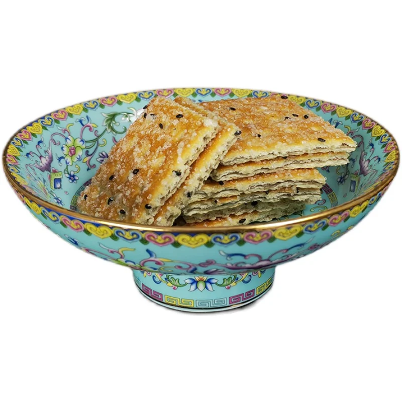 

Jingdezhen Ceramic Ware Chinese Retro Enamel Painted Gold High Foot Fruit Pastry Plate Tea Table Fruit Dessert Plate