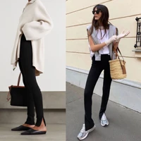 women pants high stretch slit zipper leggings black pants womens fashion