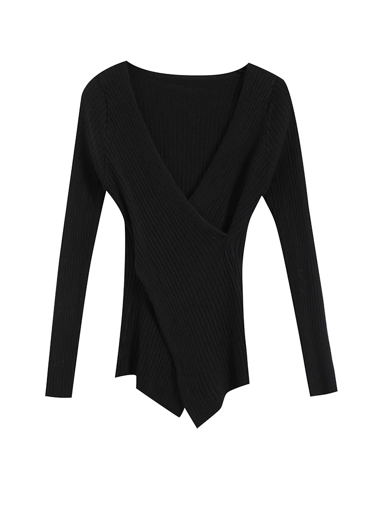 

cropped sweater V-neck sweater 2021 new bottoming shirt women spring and summer slim sexy cross-fitting tight-fitting knit top