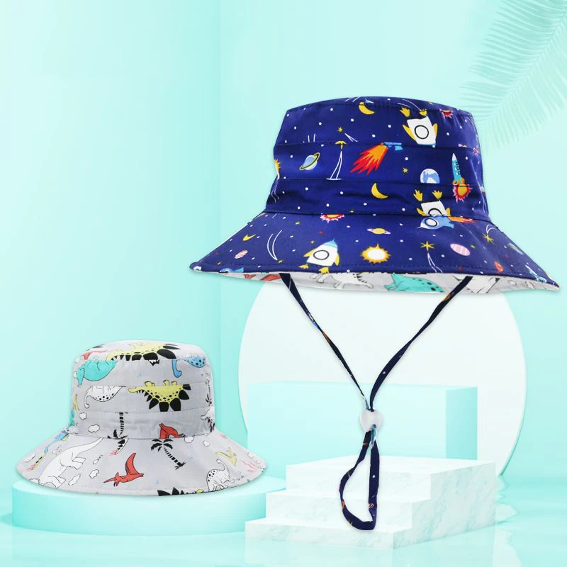 

Bucket Hat Boy Summer Sun Beach Big Brim With String UV Protection Reversible Breathable Holiday Outdoor Swimming Accessory