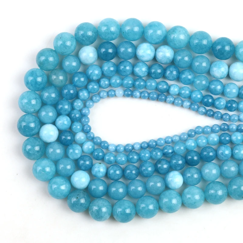 

Blue Chalcedony Angelite Natural Stone Loose Beads 15" 4/6/8/10/12mm For Jewelry Making DIY Bracelet Accessories