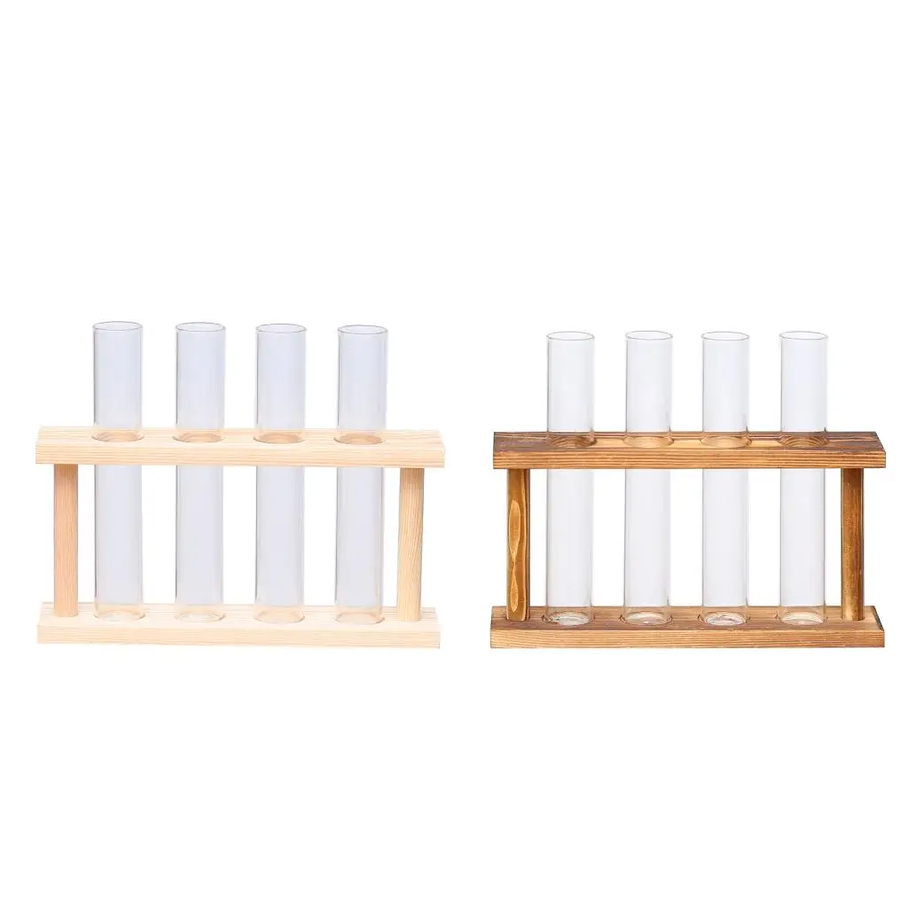 

Terrarium Planter Test Tube Flower Vase Tabletop Glass with Wooden Stand & 4