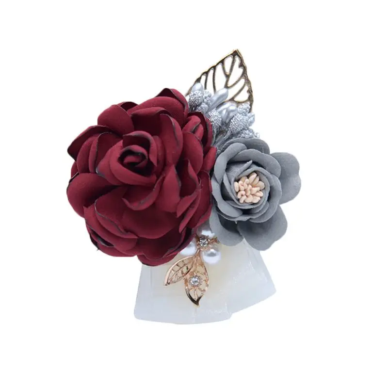 

Wedding Bridal Wrist Corsage Double Artificial Flower Rhinestone Imitation Pearl Graduation Party Bridesmaid Bracelet Brooch Pin