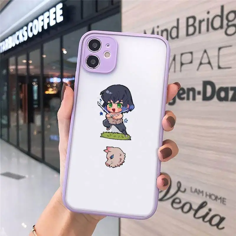 

Cute cartoon ghost slayer Phone Case For iPhone 12 11 Mini Pro XR XS Max 7 8 Plus X Matte transparent Purple Back Cover