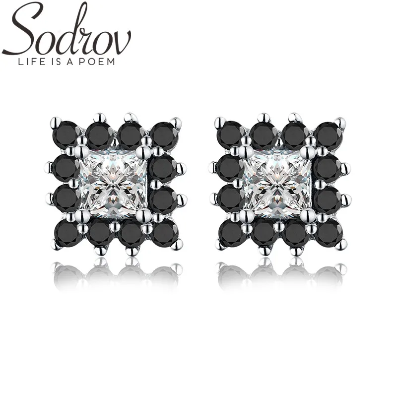 SODROV букле D'Oreille Femme Симпатичные стерлингового серебра 925 черный Шпинель модные обручальные серьги для женщин ювелирные украшения T028