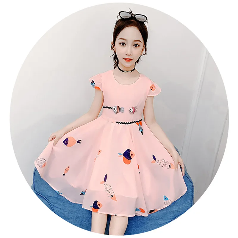 

3-8Y Girls' summer goldfish Chiffon Dress 2021 new children's vest skirt Little fresh skirt