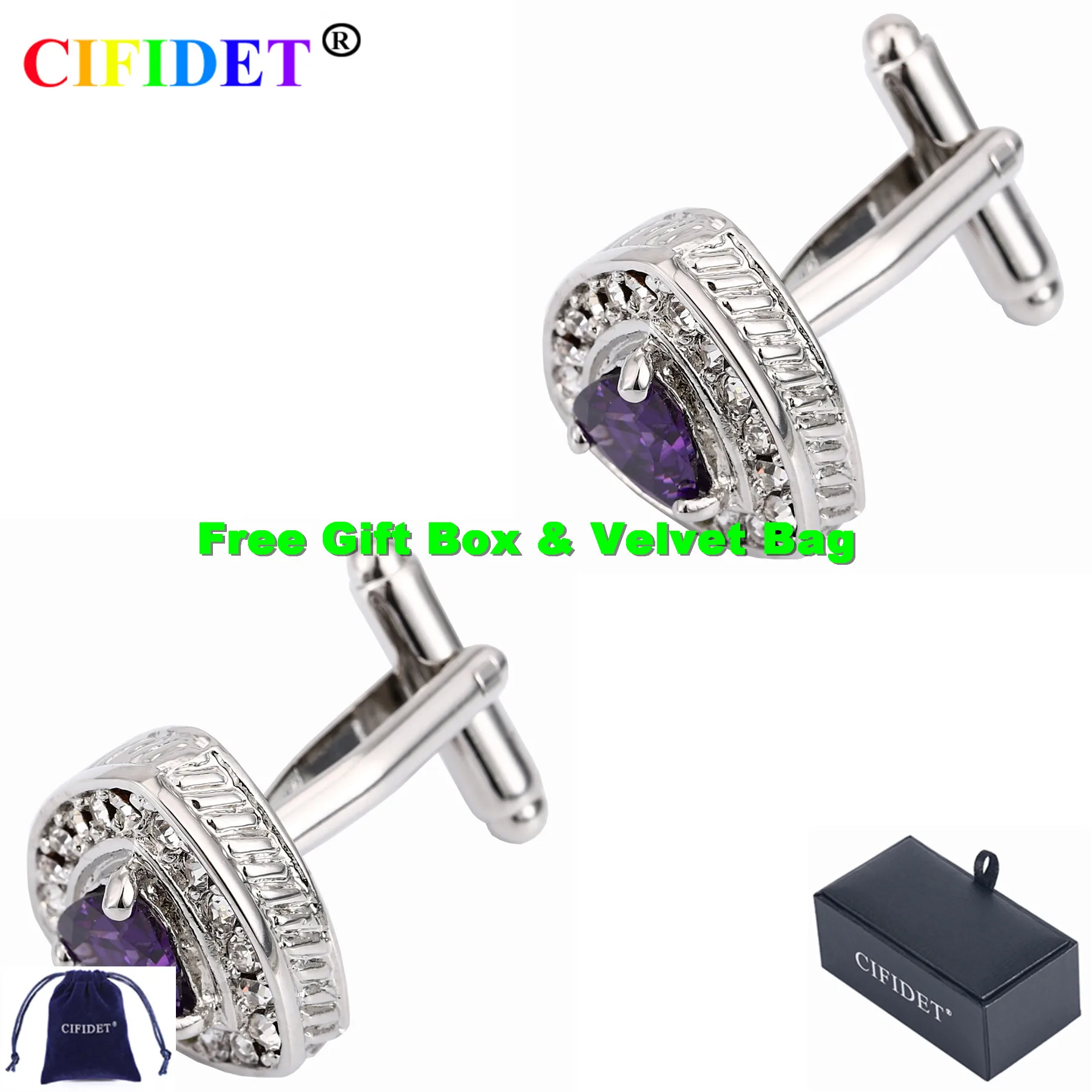 

CIFIDET дизайнерская запонка фиолетовый камень Треугольники рубашка Запонки с бархатным мешочком и подарочной коробке ювелирные изделия аксе...