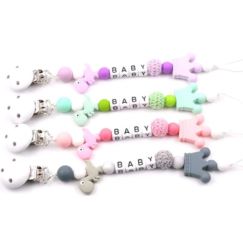 Cadena de chupete con Clip para chupete, mordedor anticadena de dinosaurio peque&ntilde;o de silicona, cadena de chupete, productos para beb&eacute;s, Kawai con personalidad-3