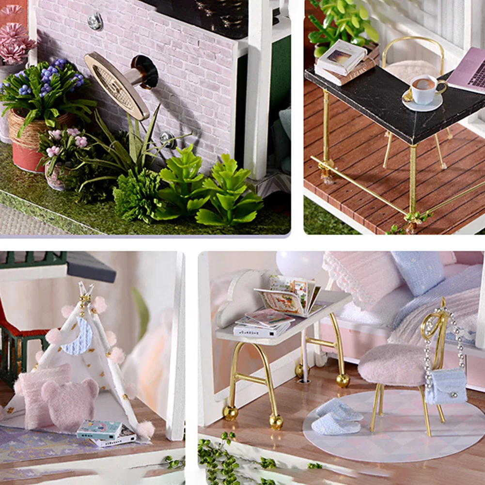 

Handmade Model French-Style Wooden Doll House Furniture DIY Kids Presents House Dollhouse Miniature DIY with Furniture