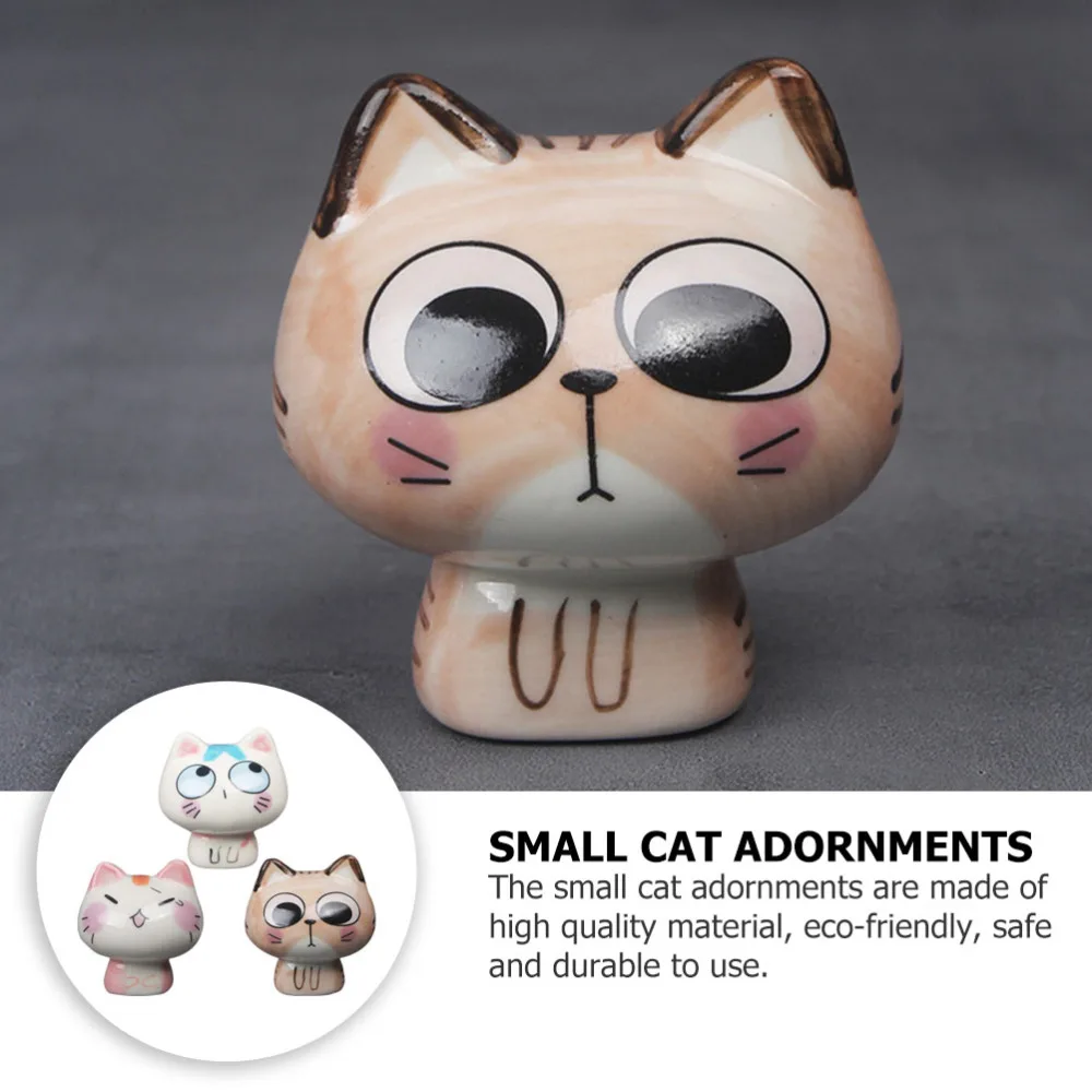 

3pcs Adorable Cat Decor Desktop Decor Delicate Small Ceramic Cat Adornment