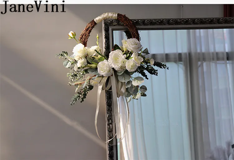 JaneVini Artificial Wedding Flowers Bridal Bouquets Accessories White Bride Flower Wreath Pink Peonies Garland Round Bouquet | Свадьбы и