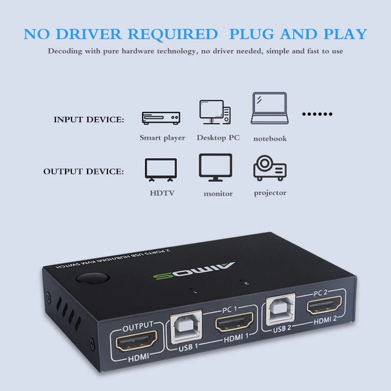 KVM 4K USB HDMI переключатель 2 порта видео дисплей для ПК с внешней кнопкой контроллера