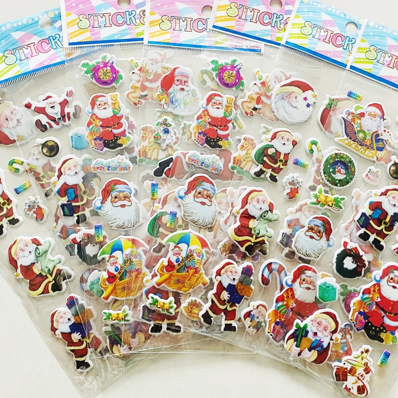 Pegatinas decorativas 3D de Navidad para ni&ntilde;os, 6 hojas, Santa Claus en forma de mu&ntilde;eco de nieve, pegatina, bricolaje, &aacute;lbum de recortes, Juguetes Divertidos para ni&ntilde;os, regalo de Navidad-2