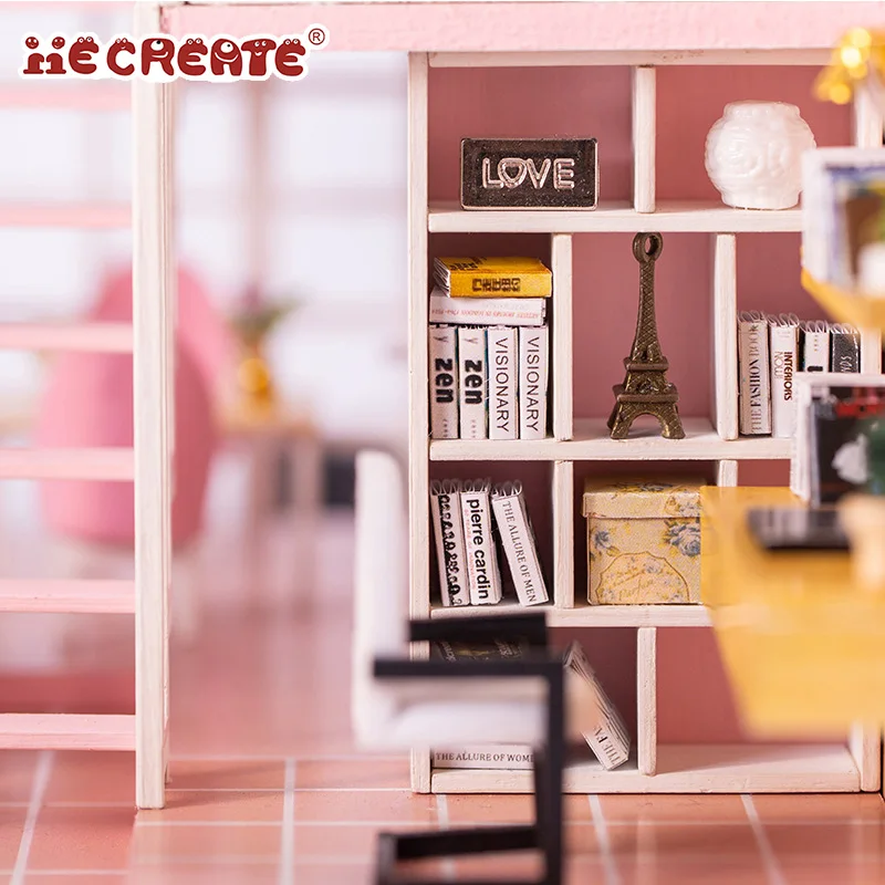 

iiE Create Dollhouse with Furniture Pink Miniature Dollhouse Wooden Diy Toys for Girl Best Christmas Birthday Gift