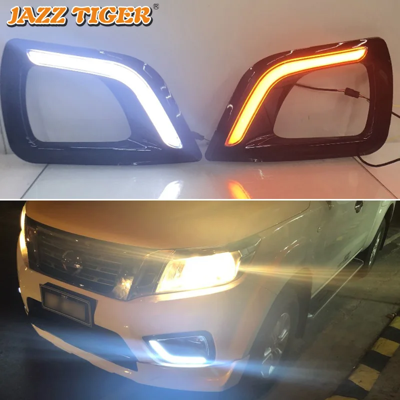 

JAZZ TIGER Yellow Turn Signal Function 12V Car DRL LED Fog Lamp LED Daytime Running Light For Nissan Navara NP300 2015 - 2018