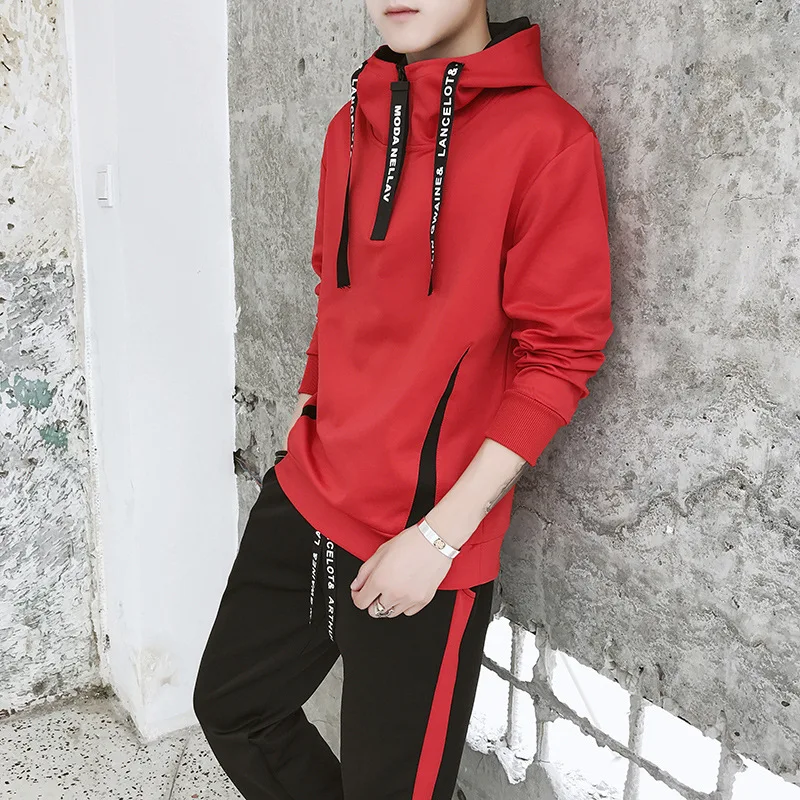 2019 мужской осенний свитер с капюшоном повседневный Тонкий комплект буквами