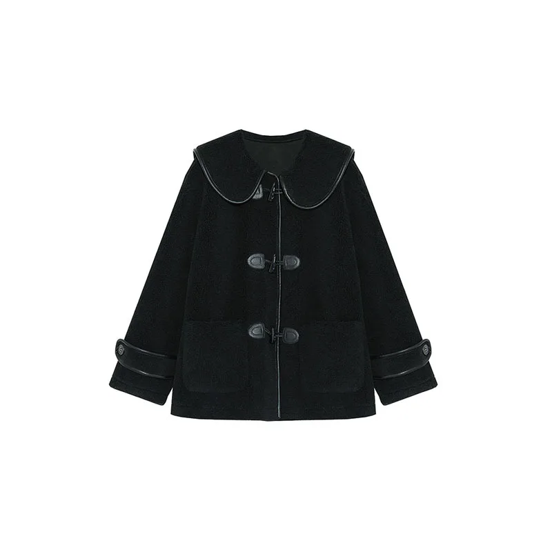 Winter New Fur One-piece Loose Aging Navy Collar Ox Horn Buckle Coat Women