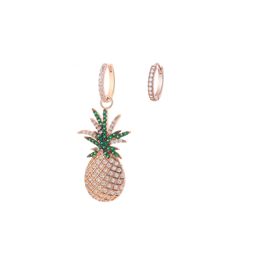 Rose Gold Красочные модные серьги-висячие серьги с фианитом в виде ананаса для женщин элегантные богемные массивные серьги женские ювелирные изделия Bijoux - Окраска металла: Rose Gold