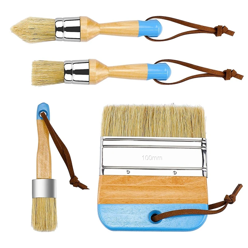 

4 Pcs Painting Brushes Set for Furniture Natural Bristles Stencil Brushes Wooden Handle DIY Painting and Waxing Brushes