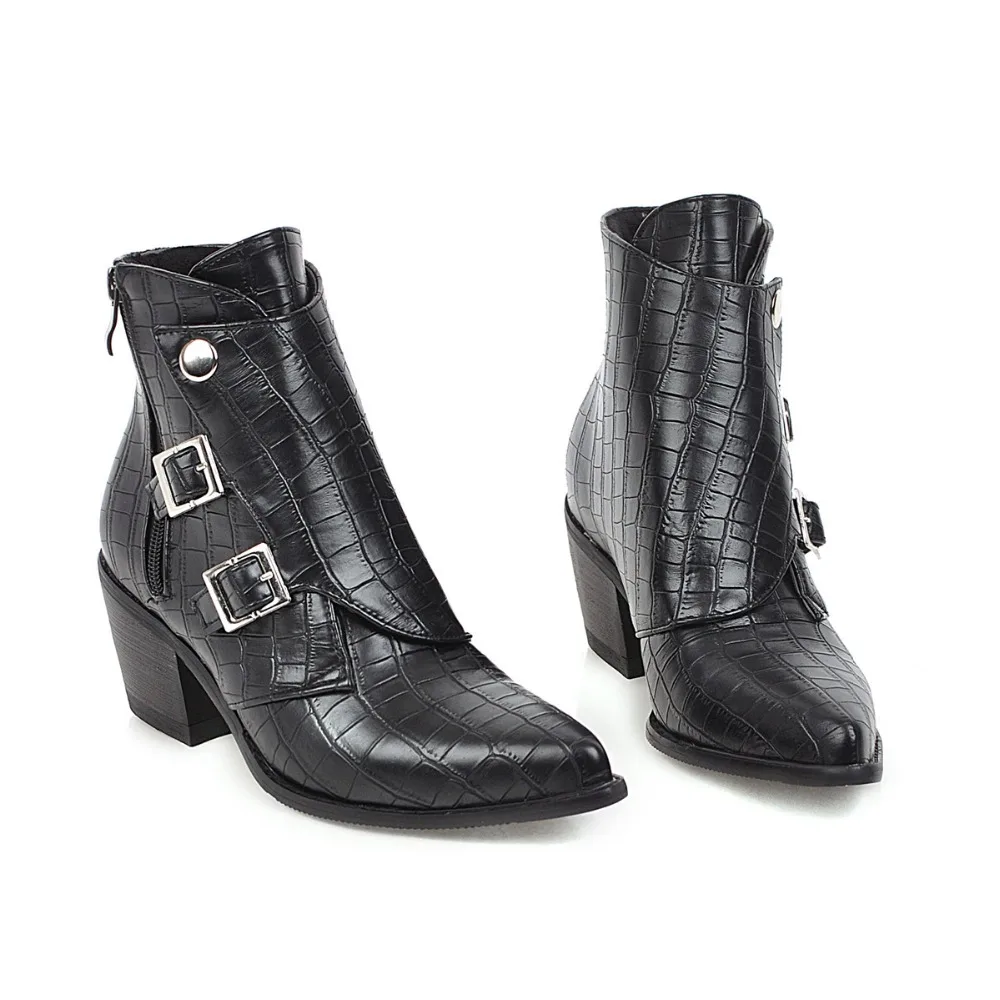 Женские ботильоны на высоком квадратном каблуке; botas zapatos mujer; зимняя кожаная обувь в стиле ретро; ботинки в ковбойском стиле; большие размеры